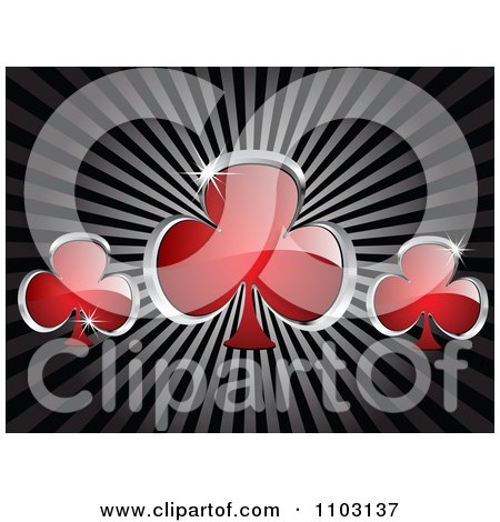 Clipart Shiny Red And Silver Clover Or Poker Clubs On Rays - Royalty Free Vector Illustration by Andrei Marincas