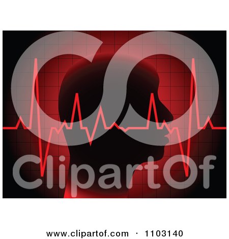 Clipart Pulse Graph Over A Profiled Head On A Red Grid - Royalty Free Vector Illustration by Andrei Marincas