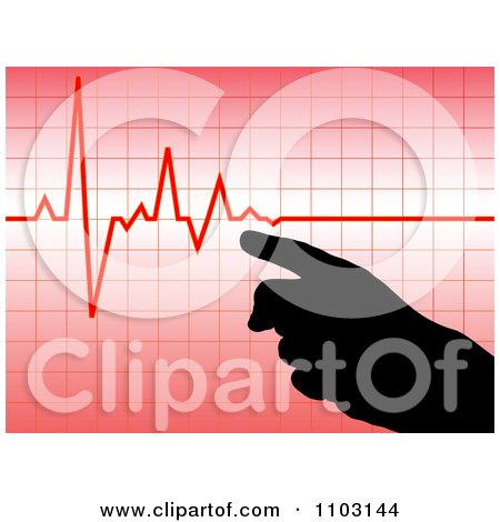 Clipart Silhouetted Hand Pointing To A Pulse Heart Beat Cardiogram - Royalty Free Vector Illustration by Andrei Marincas