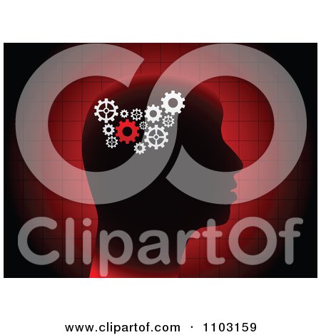 Clipart Gear Cog Mind In A Profiled Head Over A Red Grid - Royalty Free Vector Illustration by Andrei Marincas