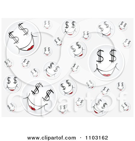 Clipart Gray Background With Happy Dollar Faces - Royalty Free Vector Illustration by Andrei Marincas