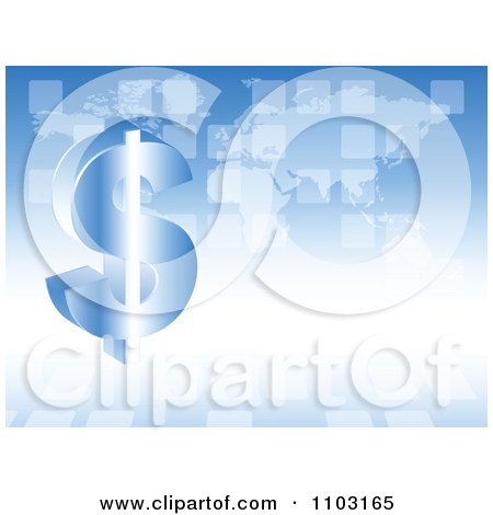 Clipart 3d Dollar Symbol And Transparent Tiles Over A Blue World Map - Royalty Free Vector Illustration by Andrei Marincas