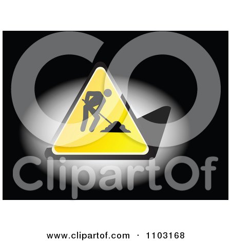 Clipart Digging Construction Worker On A Reflective Yellow Triangle In A Spotlight On Black - Royalty Free Vector Illustration by Andrei Marincas