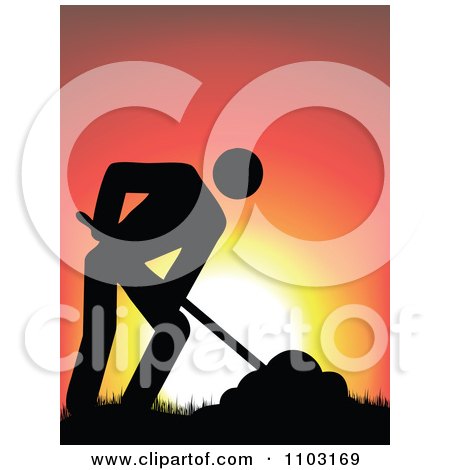 Clipart Digging Construction Worker Against A Sunset - Royalty Free Vector Illustration by Andrei Marincas