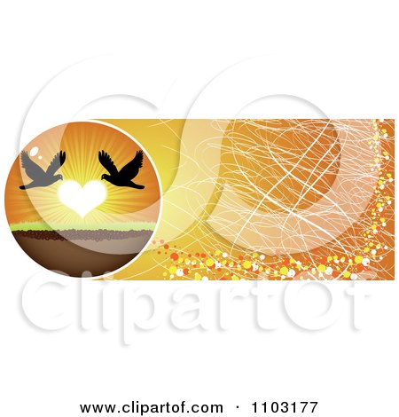 Clipart Grungy Orange Silhouetted Birds With A Heart Sunset Website Banner 2 - Royalty Free Vector Illustration by Andrei Marincas