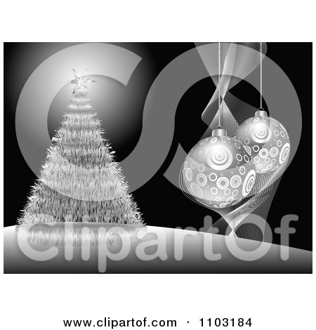 Clipart Black And Silver Christmas Tree And 3d Bauble Background - Royalty Free Vector Illustration by Andrei Marincas