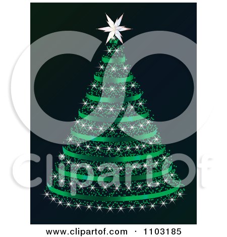 Clipart Green Christmas Tree On Black - Royalty Free Vector Illustration by Andrei Marincas