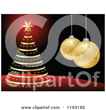 Clipart Red Black And Gold Christmas Tree And 3d Bauble Background 2 - Royalty Free Vector Illustration by Andrei Marincas