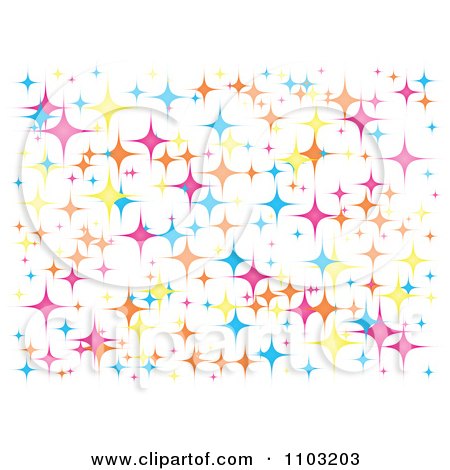 Clipart Background Of Colorful Star Sparkles On White - Royalty Free Vector Illustration by Andrei Marincas