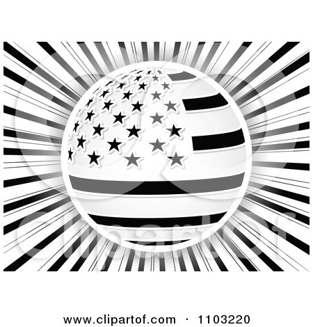 Clipart Black And White American Stars And Stripes Globe Over Rays - Royalty Free Vector Illustration by Andrei Marincas