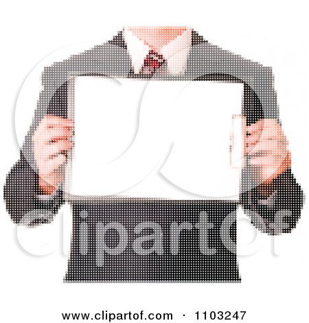 Clipart Pixelated Business Man Holding A Clipboard Made Of Dots - Royalty Free Vector Illustration by Andrei Marincas