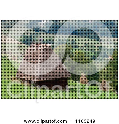 Clipart Pixelated Mountainous Farm Hut Made Of Dots - Royalty Free Vector Illustration by Andrei Marincas