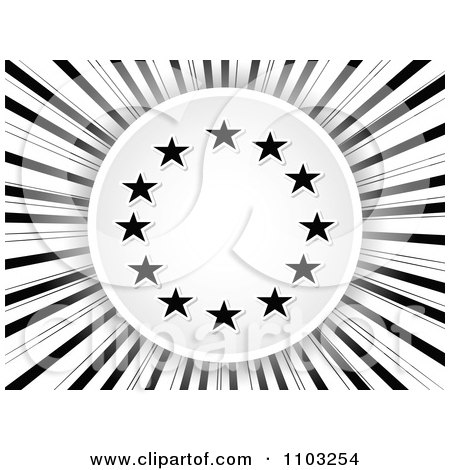 Clipart Black And White European Star Circle Over Rays - Royalty Free Vector Illustration by Andrei Marincas