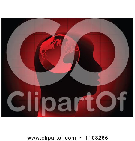 Clipart Profiled Head With A Globe Over A Red Grid - Royalty Free Vector Illustration by Andrei Marincas