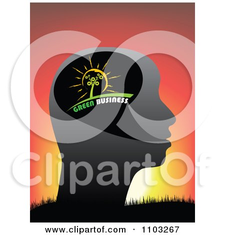 Clipart Profiled Green Business Head Against A Sunset - Royalty Free Vector Illustration by Andrei Marincas