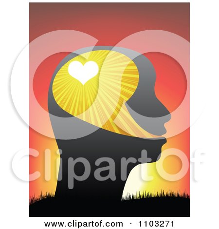 Clipart Profiled Head With Rays And A Heart Against A Sunset - Royalty Free Vector Illustration by Andrei Marincas