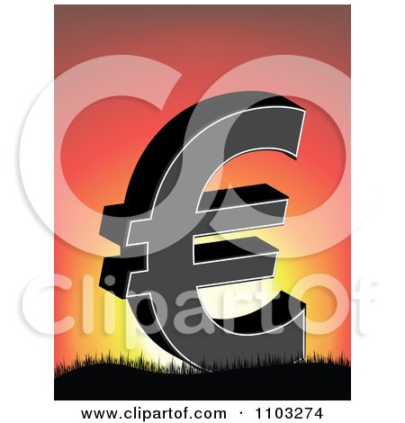 Clipart Black Euro Symbol Against A Sunset - Royalty Free Vector Illustration by Andrei Marincas