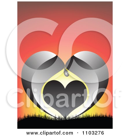 Clipart Black Dripping Heart Against A Sunset - Royalty Free Vector Illustration by Andrei Marincas