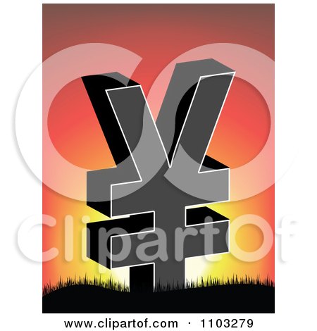 Clipart Black Yen Symbol Against A Sunset - Royalty Free Vector Illustration by Andrei Marincas