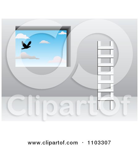 Clipart Ladder Against A Wall With A Window Looking Out At A Bird In The Sky - Royalty Free Vector Illustration by Andrei Marincas