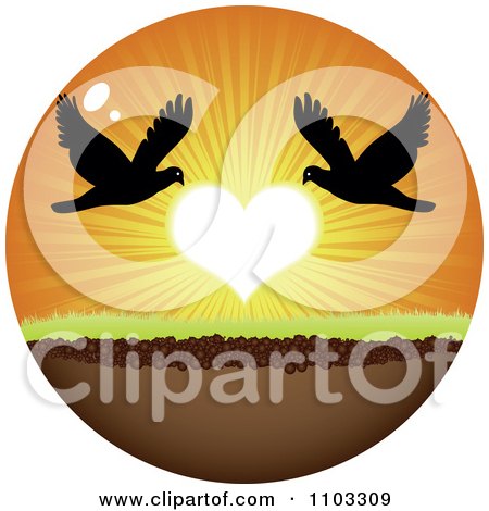 Clipart Circle Of Silhouetted Birds With A Heart Sunset - Royalty Free Vector Illustration by Andrei Marincas