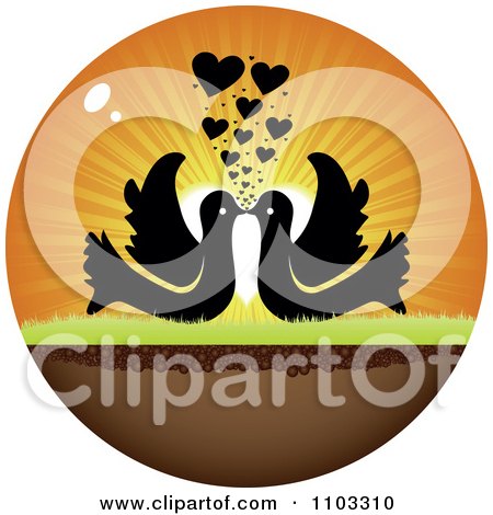 Clipart Circle Of Silhouetted Kissing Birds With A Heart Sunset - Royalty Free Vector Illustration by Andrei Marincas
