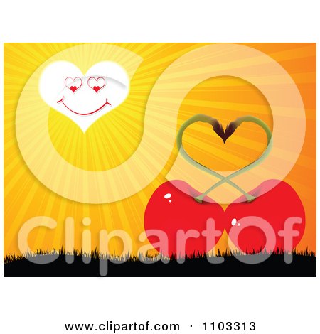 Clipart Cherries Forming A Heart Under A Sun With Rays - Royalty Free Vector Illustration by Andrei Marincas