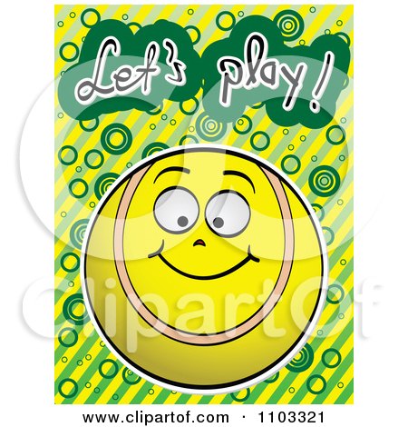 Clipart Happy Tennis Ball With Lets Play Text Over Circles And Stripes - Royalty Free Vector Illustration by Andrei Marincas