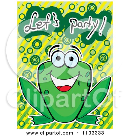 Clipart Happy Frog With Lets Party Text Over Circles And Stripes - Royalty Free Vector Illustration by Andrei Marincas