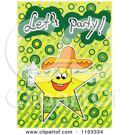 Clipart Happy Star With Lets Party Text Over Circles And Stripes - Royalty Free Vector Illustration by Andrei Marincas