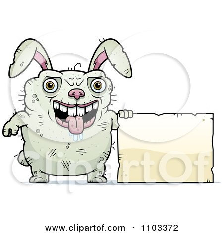 Clipart Ugly Rabbit Holding A Sign - Royalty Free Vector Illustration by Cory Thoman