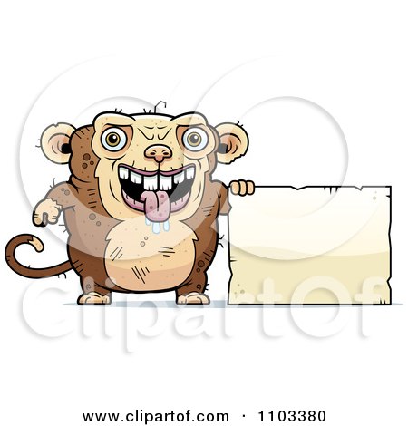 Clipart Ugly Monkey With A Sign - Royalty Free Vector Illustration by Cory Thoman