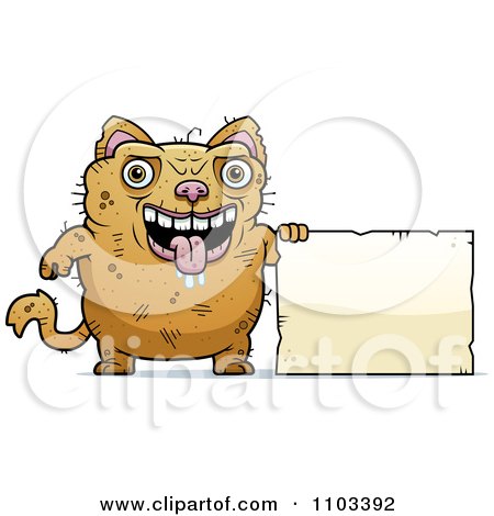Clipart Ugly Cat With A Sign - Royalty Free Vector Illustration by Cory Thoman
