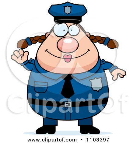 Clipart Friendly Waving Chubby Caucasian Police Woman - Royalty Free Vector Illustration by Cory Thoman