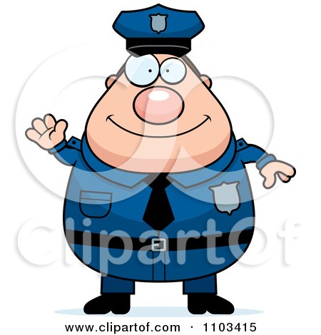 Clipart Friendly Waving Chubby Caucasian Police Man - Royalty Free Vector Illustration by Cory Thoman