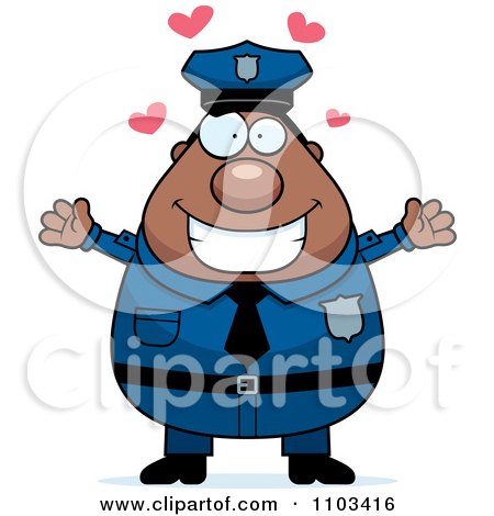 Clipart Loving Chubby Black Police Man - Royalty Free Vector Illustration by Cory Thoman