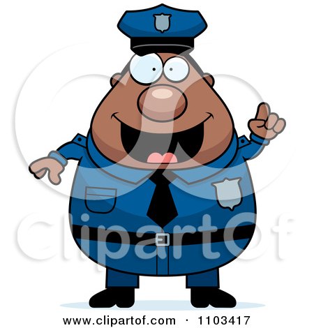 Clipart Chubby Black Police Man With An Idea - Royalty Free Vector Illustration by Cory Thoman