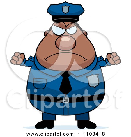 Clipart Angry Chubby Black Police Man - Royalty Free Vector Illustration by Cory Thoman