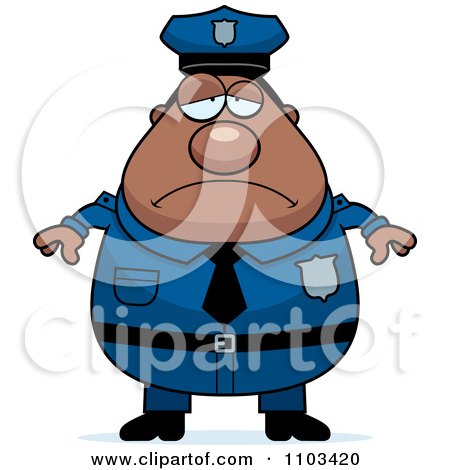 Clipart Depressed Chubby Black Police Man - Royalty Free Vector Illustration by Cory Thoman