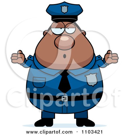 Clipart Careless Shrugging Chubby Black Police Man - Royalty Free Vector Illustration by Cory Thoman