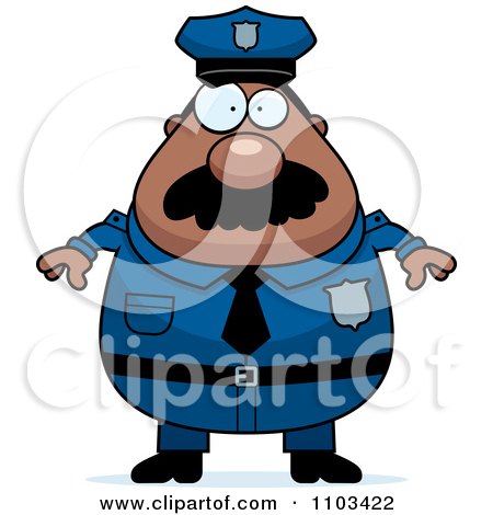 Clipart Chubby Black Police Man With A Mustache - Royalty Free Vector Illustration by Cory Thoman