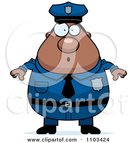 Clipart Surprised Chubby Black Police Man - Royalty Free Vector Illustration by Cory Thoman