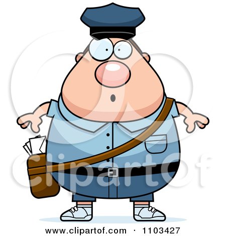 Clipart Surprised Chubby Caucasian Mail Man Postal Worker - Royalty Free Vector Illustration by Cory Thoman