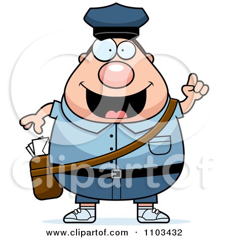 Clipart Chubby Caucasian Mail Man Postal Worker With An Idea - Royalty Free Vector Illustration by Cory Thoman