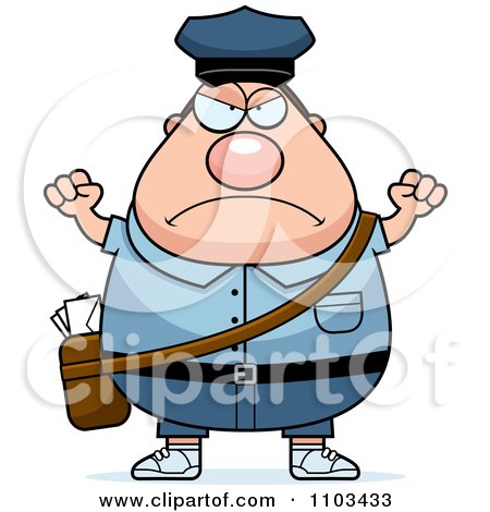 Clipart Angry Chubby Caucasian Mail Man Postal Worker - Royalty Free Vector Illustration by Cory Thoman
