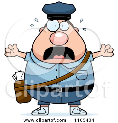 Clipart Stressed Chubby Caucasian Mail Man Postal Worker - Royalty Free Vector Illustration by Cory Thoman