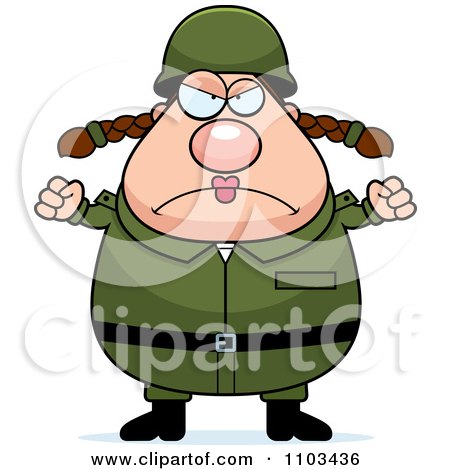 Clipart Mad Chubby Caucasian Army Woman - Royalty Free Vector Illustration by Cory Thoman