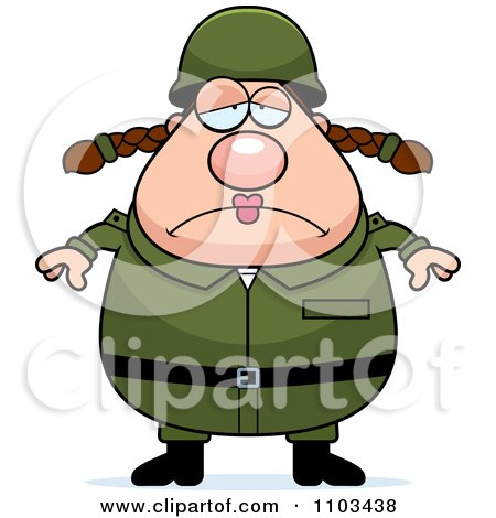 Clipart Depressed Chubby Caucasian Army Woman - Royalty Free Vector Illustration by Cory Thoman