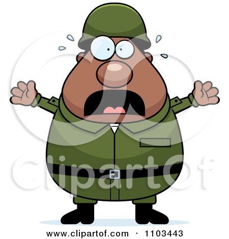 Clipart Stressed Chubby Black Army Man - Royalty Free Vector Illustration by Cory Thoman