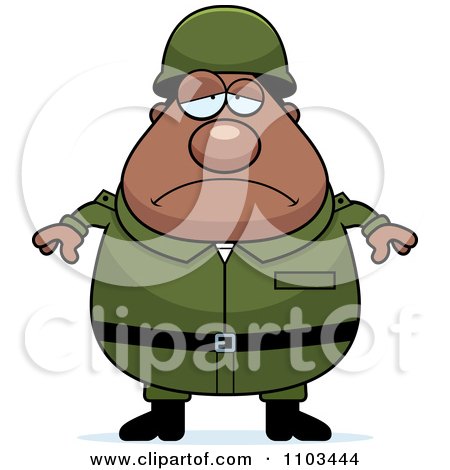 Clipart Depressed Chubby Black Army Man - Royalty Free Vector Illustration by Cory Thoman